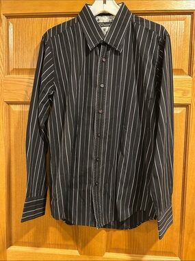 NWOT 7 Diamonds Black/White Pinstripe Long-Sleeve Men's Dress Shirt Size Large